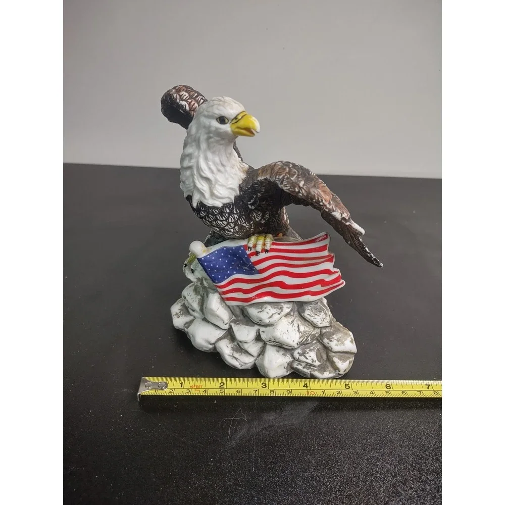 Ceramic Bald Eagle Figurine with American Flag 6.5in